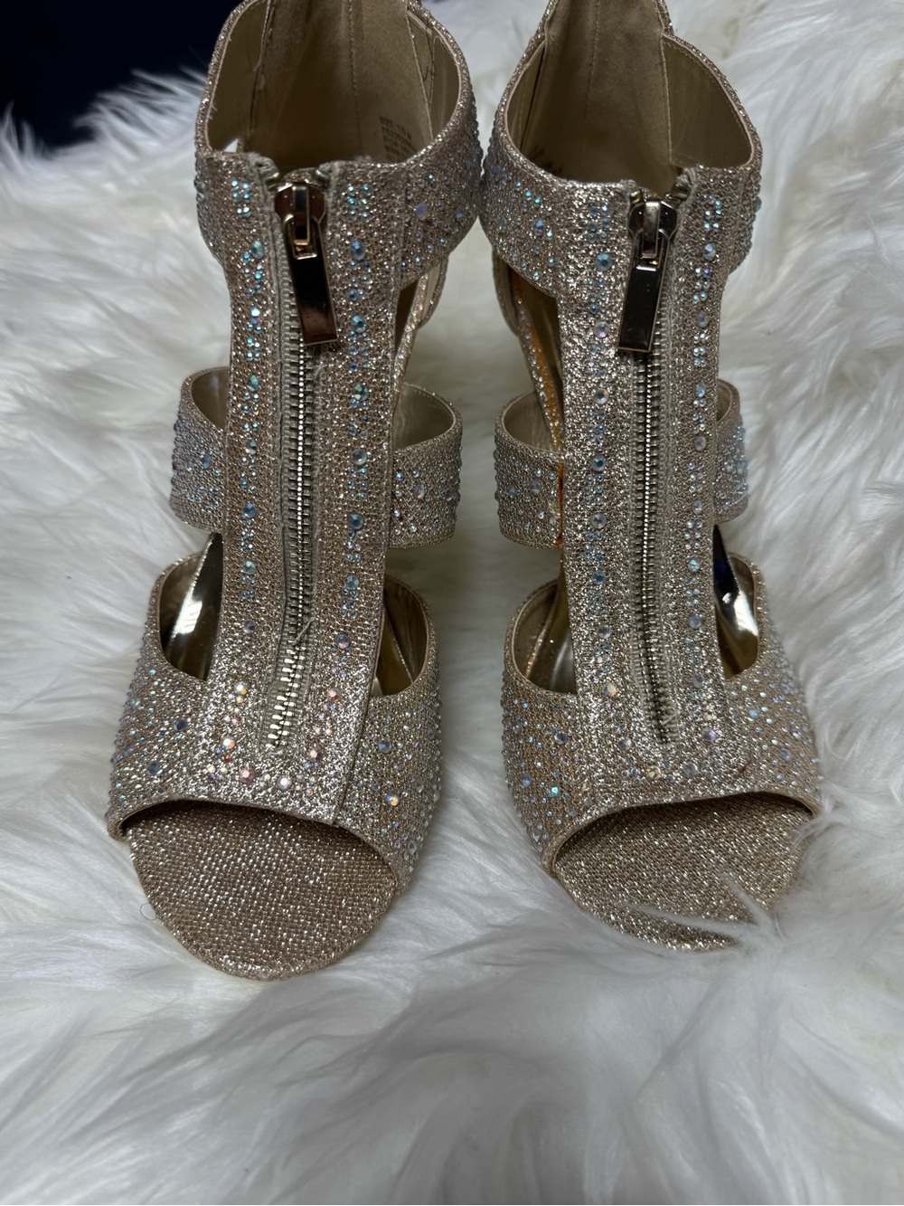 Gold Rhinestone Heels With Zipper Front